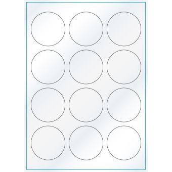 A4-Ø60, 12 etiketter/ark, hvid gloss – permanent lim – Ø 60,0 mm – 100 ark - A-4 etiketter, hvid gloss