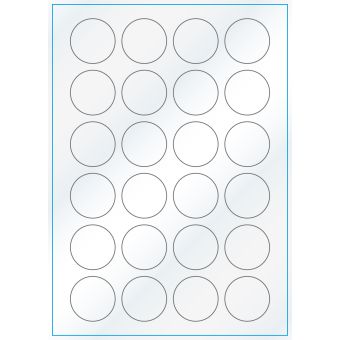 A4-Ø40, 24 etiketter/ark, hvid gloss – permanent lim – Ø 40,0 mm – 100 ark - A-4 etiketter, hvid gloss