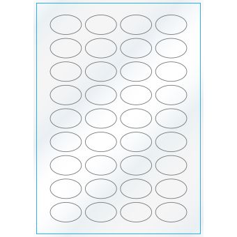 A4-36 ovale, 36 etiketter/ark, hvid gloss – permanent lim – 40,0 x 25,0 mm – 100 ark - A-4 etiketter, hvid gloss