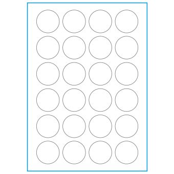 A4-Ø40, 24 etiketter/ark, hvid mat heavy duty – permanent lim – Ø 40,0 mm – 50 ark - A-4 etiketter, heavy duty