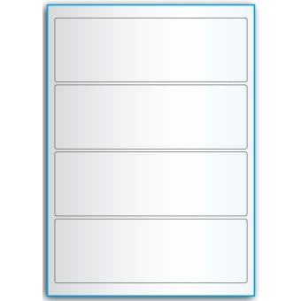 A4-4 smal, 4 etiketter/ark, transparent – permanent lim – 195,0 x 65,0 mm – 50 ark - A4, A5 & A6 etiketter i ark