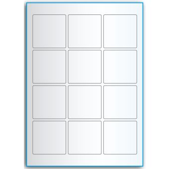 A4-12 kvad., 12 etiketter/ark, transparent – permanent lim – 60,0 x 60,0 mm – 50 ark - A-4 etiketter, transparente etiketter