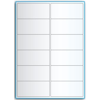 A4-12 smal, 12 etiketter/ark, transparent – permanent lim – 99,1 x 47,5 mm – 50 ark - A-4 etiketter, transparente etiketter