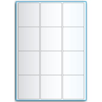 A4-12, 12 etiketter/ark, transparent – permanent lim – 63,5 x 72,0 mm – 50 ark - A-4 etiketter, transparente etiketter