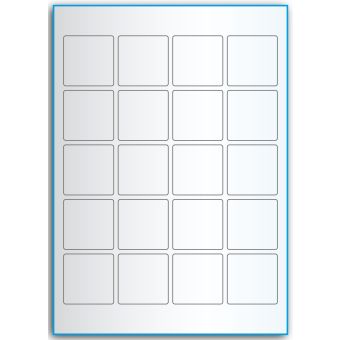 A4-20 kvad., 20 etiketter/ark, transparent – permanent lim – 45,0 x 45,0 mm – 50 ark - A-4 etiketter, transparente etiketter