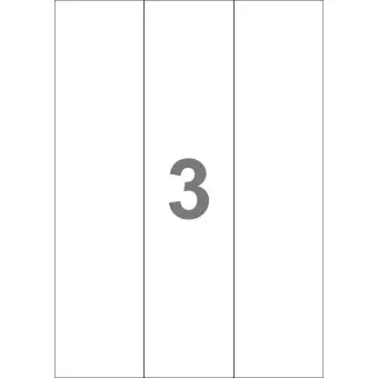 A4-3-lang slids, 3 Udstansede etiketter/ark, 70,0 x 295,3 mm, hvid mat, 100 ark - A4, A5 & A6 etiketter i ark