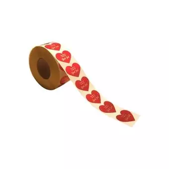 Rødt hjerte, guld tekst: God Jul - Fra alle os, 1000 stk. - Diverse