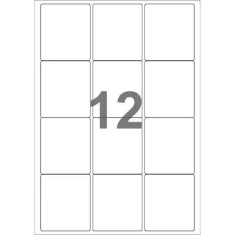 A4-12, 12 Udstansede etiketter/ark, 63,5 x 72,0 mm, hvid mat, 100 ark - A4, A5 & A6 etiketter i ark