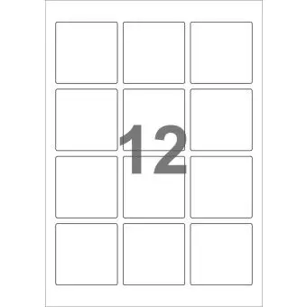 A4-12 kvad, 12 Udstansede etiketter/ark, 60,0 x 60,0 mm, hvid mat, 100 ark - A4, A5 & A6 etiketter i ark