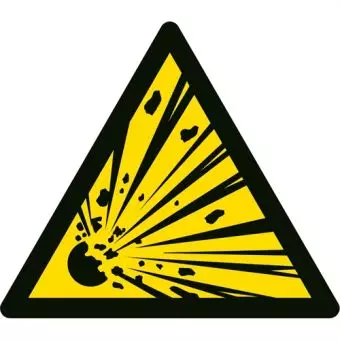 Advarselslabel der signalerer eksplosionsfare, ISO 7010 W002 - Sikkerhedsskilte