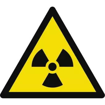 Advarselslabel der signalerer radioaktivitetsfare, ISO 7010 W003 - Sikkerhedsskilte